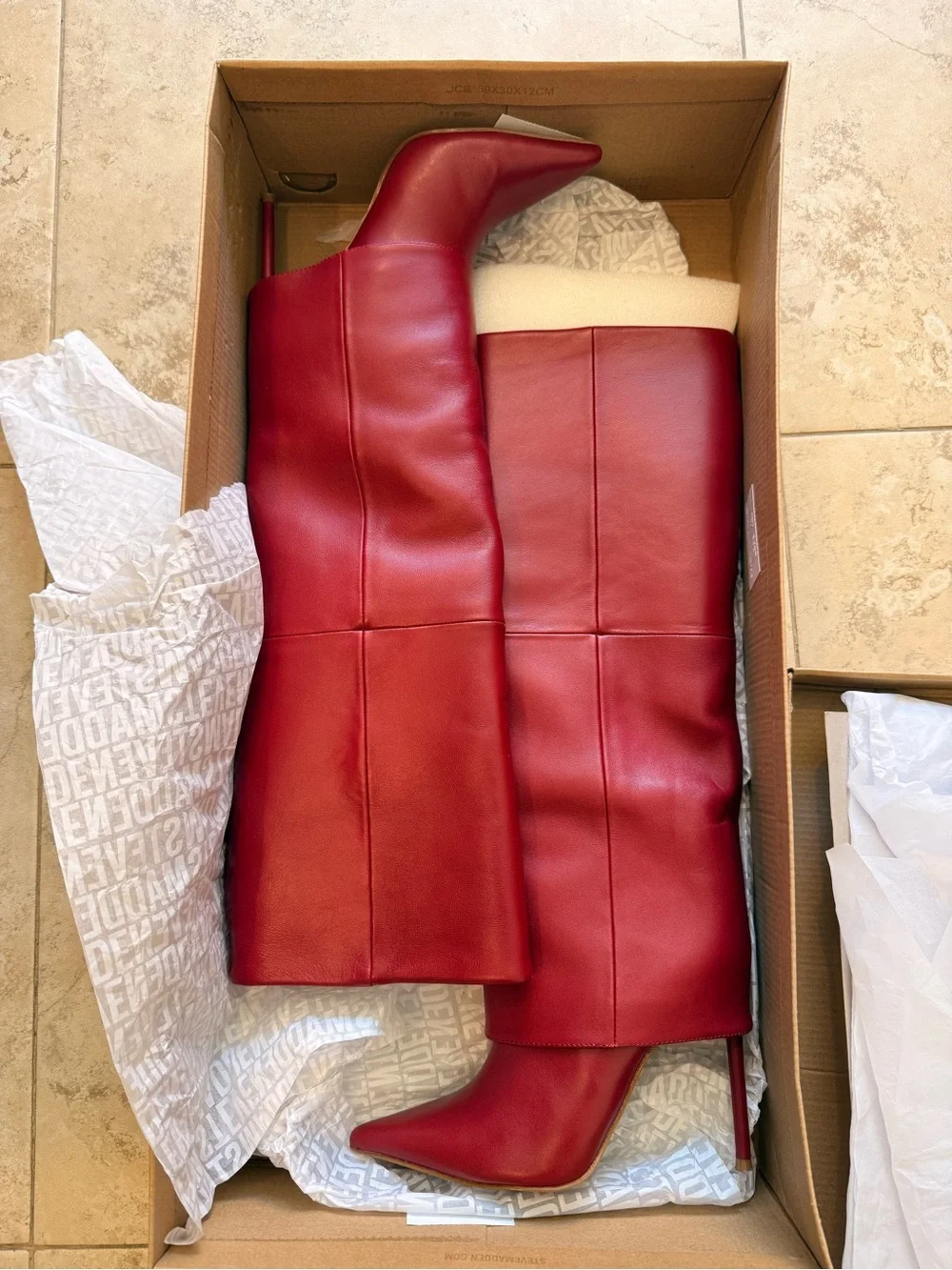 Steve Madden Red Knee-High Stiletto Boots - Women's